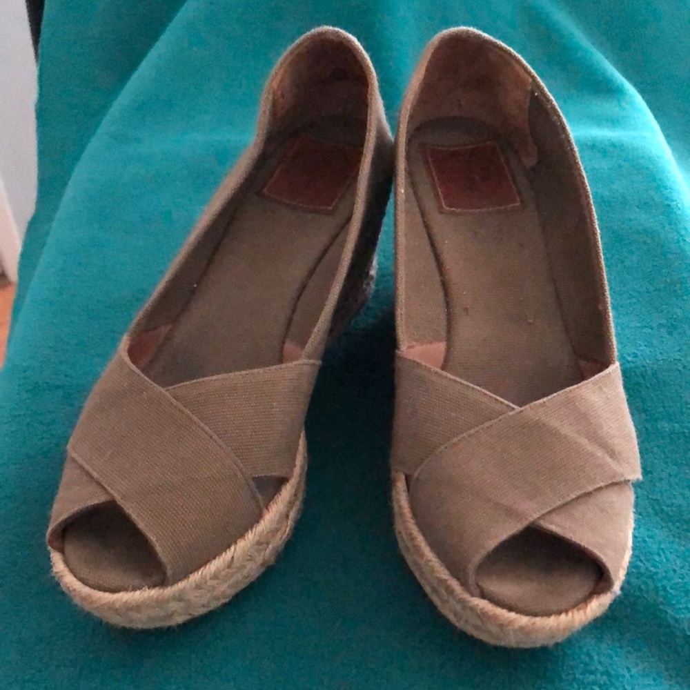 Tory Burch Canvas Peep Toe Wedge